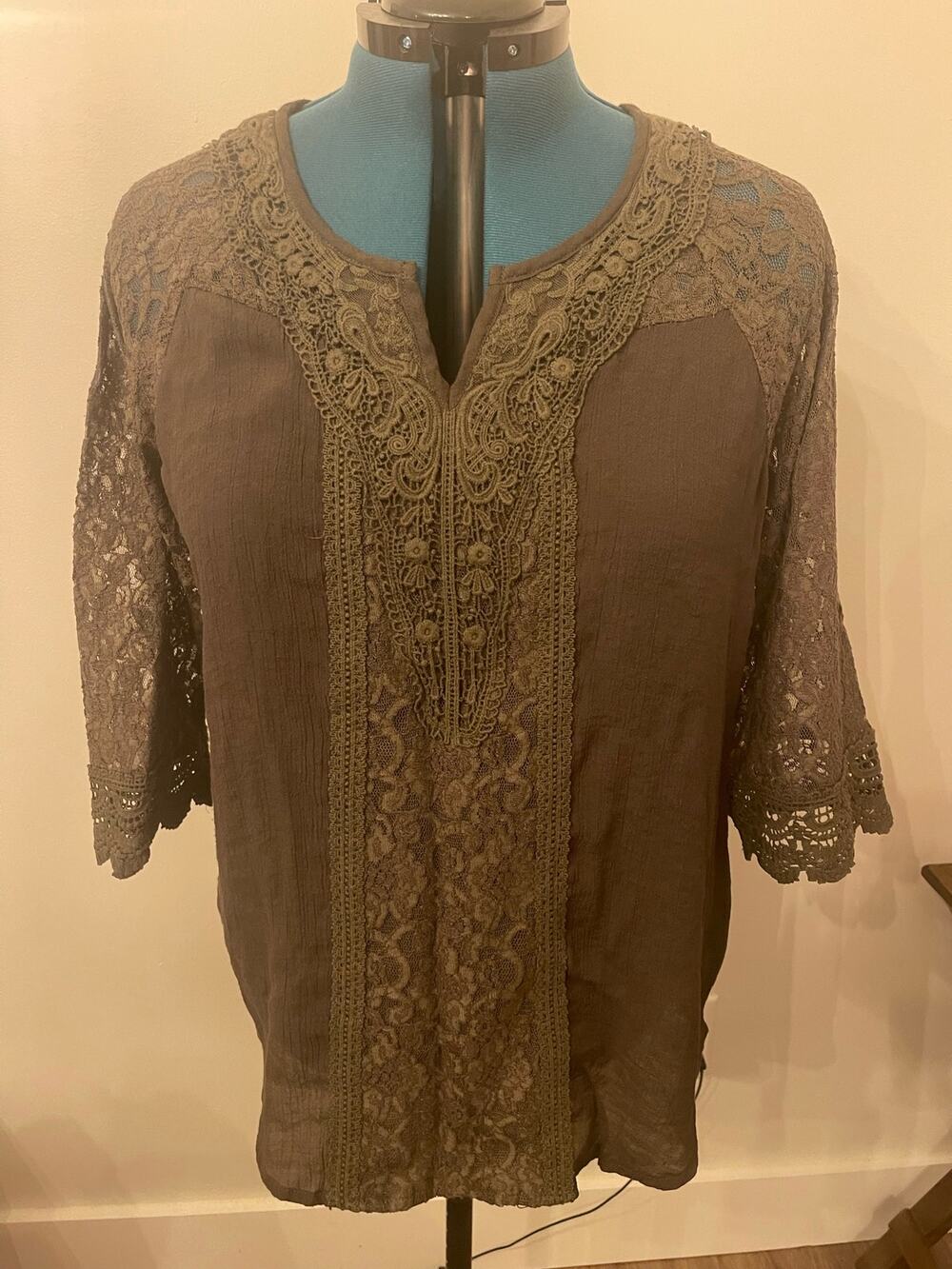 Westport 1962 Dark Green Blouse with Lace Size 2X